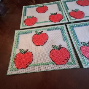 Handmade Red Apples Needlepoint Plastic Canvas   Size 16.5" x 13"